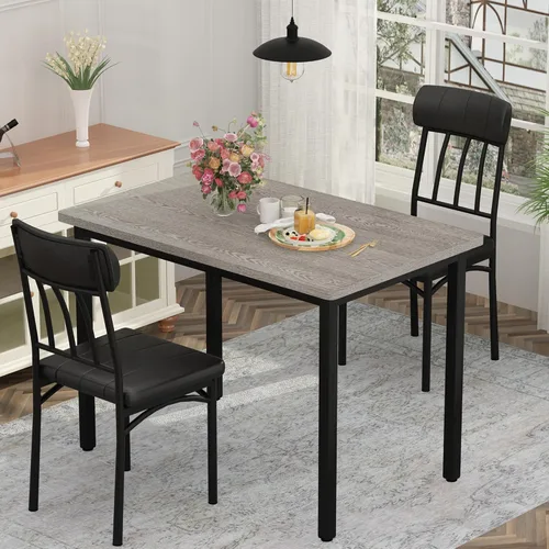 Miniatura 2 de AWQM Juego de Mesa de Comedor de 3 Piezas para 2, Pequeña Mesa de Cocina Industrial y 2 Sillas, Juego de Mesa de Desayuno de Cocina, Juego de Mesa