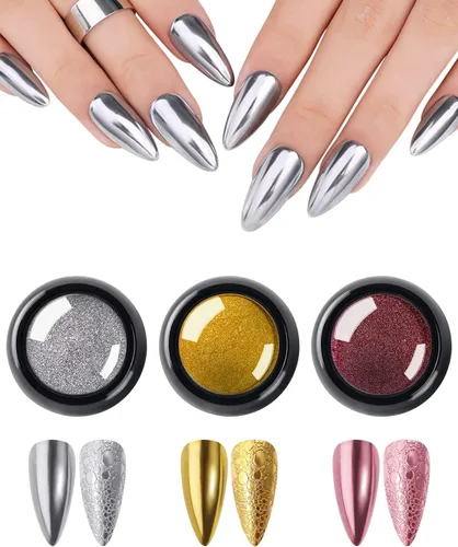 Miniatura 8 de Polvo mágico de uñas cromado, efecto espejo metálico holográfico, plateado, cobre, negro, marrón, manicura, pigmento con purpurina para diseño