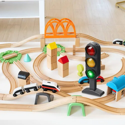 Miniatura 6 de Toyvian Juego de juguetes de semáforo, paquete de 3 modelos educativos de luz de señal de carretera de 7.87 pulgadas para niños, señales de tráfico