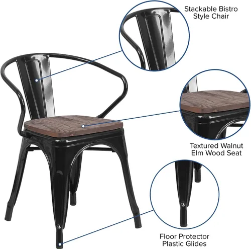 Miniatura 4 de Flash Furniture Silla de metal negro con asiento y brazos de madera