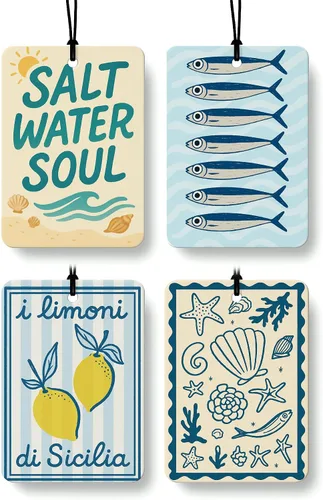 Miniatura 10 de Blue Coastal Beach Orange Car Air Freshener 4 Pcs, Summer Blue Bikini Starfish Palm Tree Round Hanging Air Freshener for Cars Closet Drawer Books