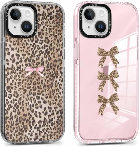 Miniatura 37 de Pack de 2 Fundas con Estampado de Guepardo para Apple iPhone 13 / iPhone 14 de 6.1 Pulgadas, Funda Transparente Linda Coquette con Patrones