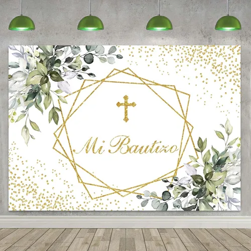 Miniatura 7 de Decoraciones de fiesta de bautismo, con telón de fondo verde Mi Bautizo, pancarta de globos verde salvia, kit de arco de guirnalda de arco
