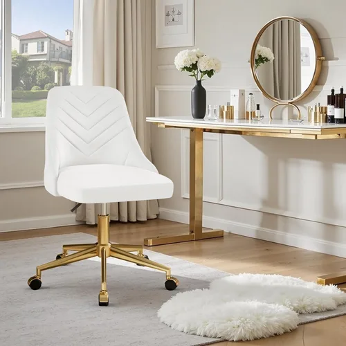 Miniatura 2 de VECELO Silla de Escritorio de Tocador de Terciopelo con Altura Ajustable para Oficina, Sala de Estar, Dormitorio, Estudio de Maquillaje, Giro de Rosa
