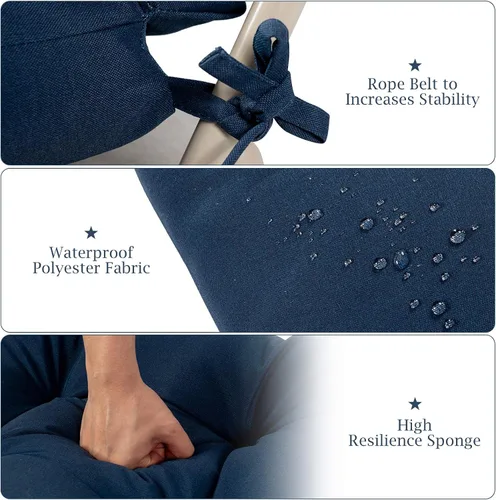 Miniatura 8 de Tangkula Cojín para silla de respaldo alto para patio, almohadillas de asiento para silla con lazos antideslizantes, cojines de repuesto