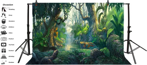 Miniatura 3 de AOFOTO Fantástico telón de fondo de selva de 5 x 3 pies para explorar bosques de verano para fotografía de aventura, fondo de fotografía