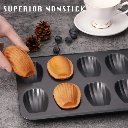 Miniatura 2 de HONGBAKE Molde de Madeleine antiadherente, paquete de 2 bandejas de galletas de madeleine resistentes de 12 cavidades para hornear en el horno