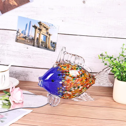 Miniatura 5 de Figuras grandes de peces de vidrio soplado a mano, arte de vidrio marino para acuario, escultura de estatua de pez azul y naranja, acento costero