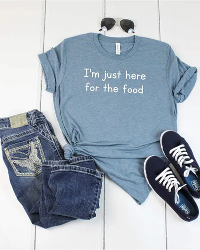 Miniatura 4 de Camiseta con texto en inglés "I'm Just Here for The Food", camiseta divertida para mujer, camiseta casual con gráficos, camiseta de manga corta