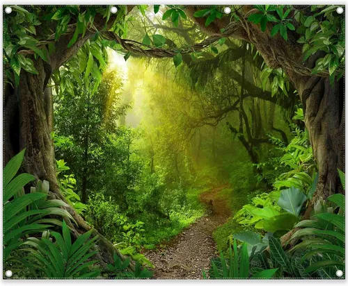 Miniatura 9 de Telón de fondo de fotografía de bosque de selva tropical de 7 x 5 pies, paisaje natural, safari, decoración de fiesta para niños y adultos