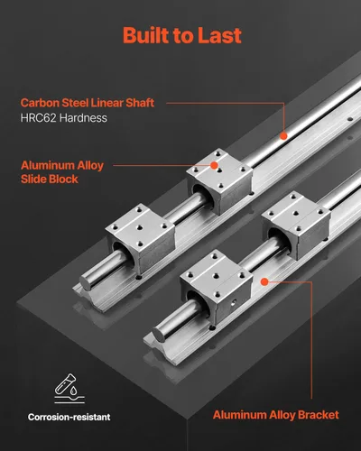 Miniatura 3 de VEVOR Riel lineal, 2 piezas SBR20-1500mm, carril de deslizamiento lineal, kit CNC de 4 piezas de bloque de rodamiento SBR20UU, kit de carriles