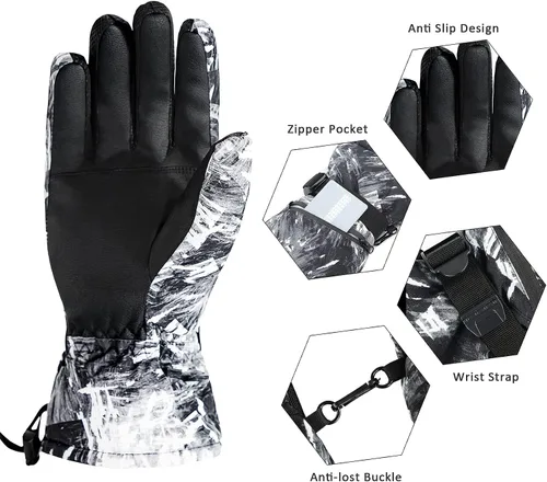 Miniatura 6 de Durio Guantes de esquí para hombres y mujeres, guantes de nieve impermeables para hombres y mujeres, guantes de snowboard de invierno con pantalla