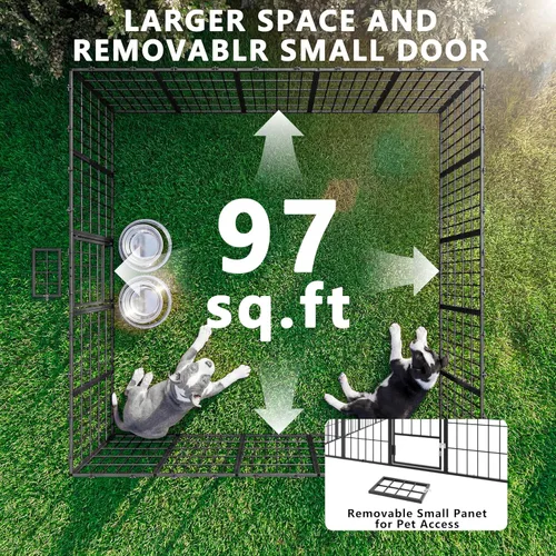 Miniatura 4 de Perrera grande de 10 x 10 x 6 pies para exteriores, resistente con techo impermeable, jaula de acero galvanizado antioxidante con puerta