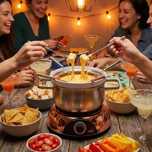Miniatura 3 de Juego de fondue eléctrico de chocolate y queso Artestia con dos ollas (acero inoxidable y cerámica), para servir a 8 personas