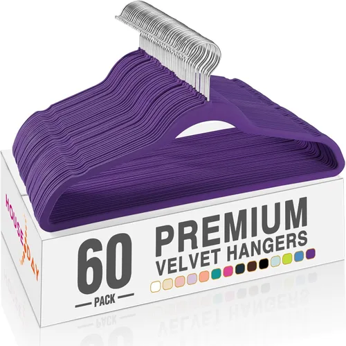 Miniatura 41 de HOUSE DAY - Perchas de terciopelo negro de 60 unidades, antideslizantes, resistentes, para abrigos, perchas premium delgadas que ahorran espacio