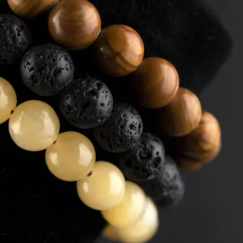 Miniatura 5 de TIGERSTAR Natural Lava Rock Beads Bracelet,Stretch Elastic Bracelets,Adjustable Braided Rope Gemstone Bracelets for Men Women