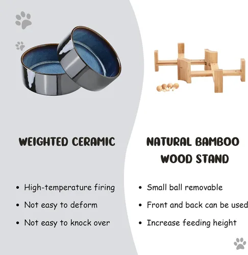Miniatura 7 de SPUNKYJUNKY Cuenco de cerámica inclinado de 15° para perros y gatos con soporte de madera, cuenco inclinado para comida y agua para bulldog Azul