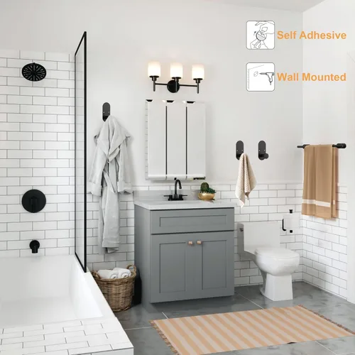Miniatura 2 de TocTen Juego de 5 toallas para montar en la pared o autoadhesivas, juego de accesorios de baño de acero inoxidable que incluye toallero de 16 Negro