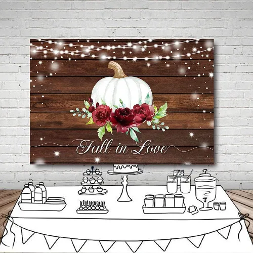 Miniatura 6 de MEHOFOND 7 x 5 pies, diseño de calabaza, borgoña, floral, rústico, madera, purpurina, fondo, otoño, boda, despedida de soltera, fiesta, suministros