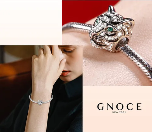 Miniatura 5 de GNOCE Dijes de lobo de tigre para pulsera de plata de ley 925 con cuentas de cabeza de animal y león para mujeres, hombres, niñas, niños, collar