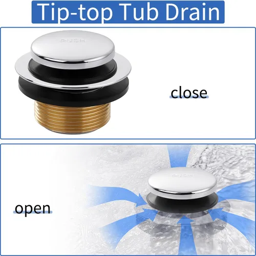 Miniatura 3 de Juego de adornos para bañera con desagüe cromado Tip-Toe con placa frontal de desbordamiento de dos orificios, desagües de bañera de baño