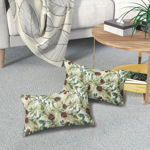 Miniatura 6 de Fundas de almohada florales de invierno 12x20 pulgadas - Juego de 2, estampado de flores de acuarela verde con hojas, temática rústica, fundas Árbol