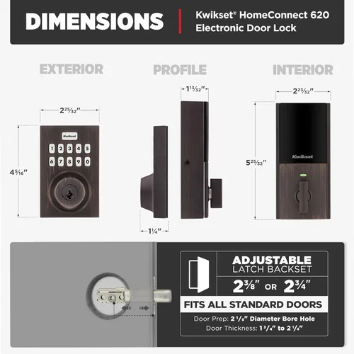 Miniatura 10 de Kwikset HomeConnect 620 Z-Wave con teclado inteligente de largo alcance, cerradura sin llave conveniente, códigos de usuario personalizables, Bronce