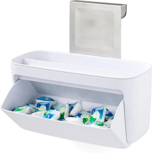 YouCopia DoorStash™ - Organizador para cápsulas de lavavajillas con tapa, contenedor de almacenamiento colgante para detergente, color blanco