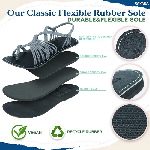Miniatura 2 de Capana Sandalias planas tejidas para mujer, sandalias trenzadas con tiras, sandalias de playa para mujer, sandalias bohemias de cuerda, zapatos