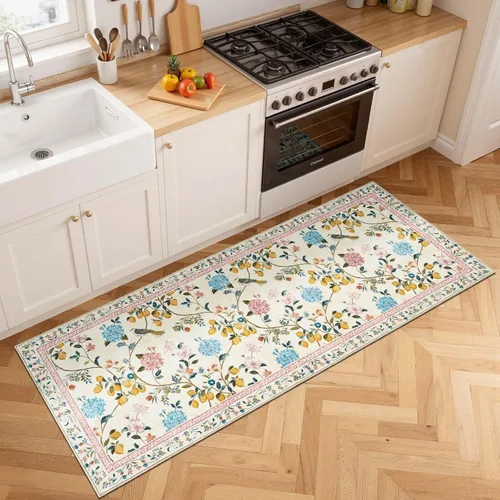 Jinchan Alfombra Floral de Pasillo, 2x5, Alfombras Antideslizantes Lavables a Máquina, Alfombra Suave de Pelo Bajo para Pasillo, Resistente a