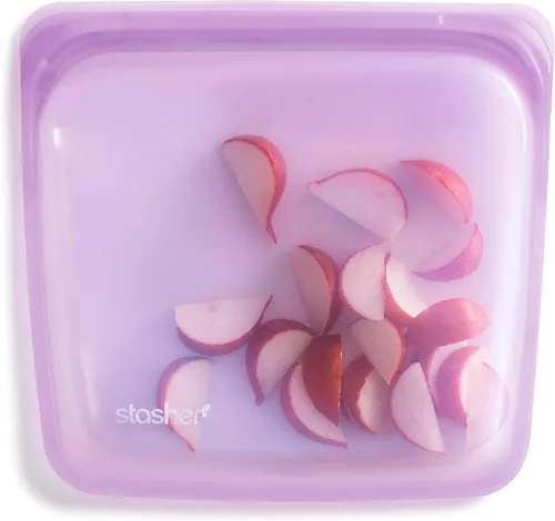 Bolsa de almacenamiento de comida reutilizable de silicona Stasher Premium para sándwiches, morada, apta para microondas, sous vide, lavavajillas,