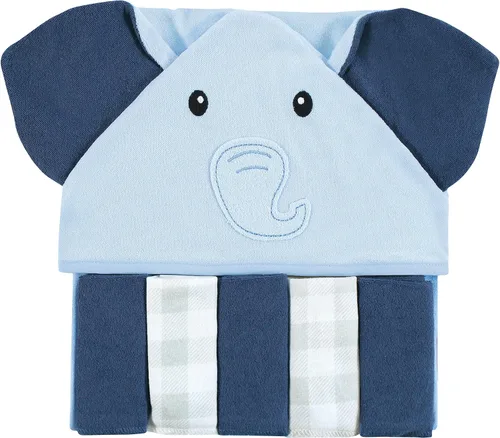 Miniatura 23 de Hudson Baby Toalla unisex con capucha para bebé y cinco toallas pequeñas, diseño de elefante gris con puntos azules, talla única