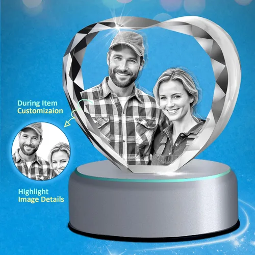 Miniatura 8 de HAN'S LASER Foto de cristal 3D, Día de San Valentín personalizable, aniversario, cumpleaños, regalos para parejas, regalos personalizados con tu