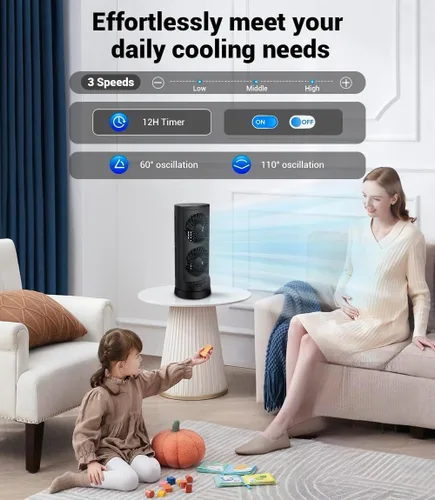 Miniatura 5 de Ventiladores de torre personales de refrigeración que soplan aire frío, ventilador de escritorio pequeño de pie con 3 velocidades y temporizador