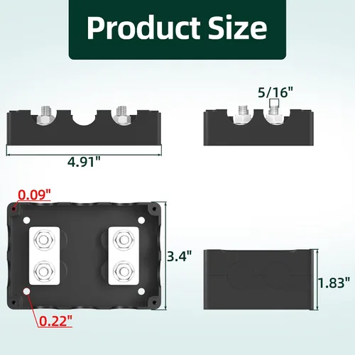 Miniatura 2 de Joinfworld Barra de bus de 400 A, bloque de distribución de energía de 12 V con 4 pernos de 5/16 pulgadas (M8), barra de bus de batería dual de 48 V