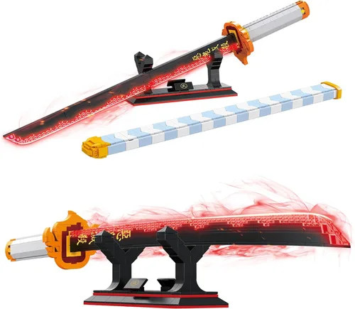 Miniatura 8 de TOY PLAYER Juego de construcción de espada de demonio, espada de Agatsuma Zenitsu con vaina y soporte - Compatible con conjuntos de Lego