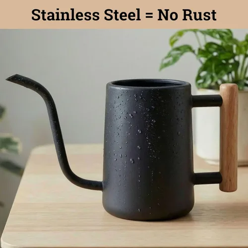 Miniatura 3 de Regadera de metal de 35 onzas, pequeña para interior, con boquilla larga y mango de madera real para plantas de casa, suculentas, cactus y plántulas
