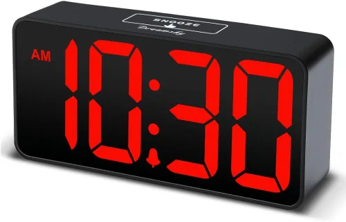DreamSky - Reloj despertador digital pequeño para dormitorio, pantalla de números grandes con atenuador de brillo, reloj de mesa eléctrico con Caja