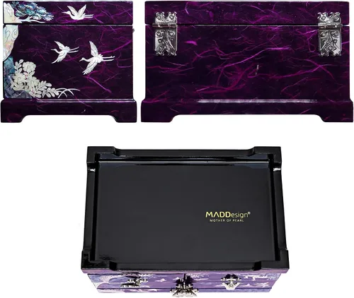 Miniatura 5 de MADDesign Mother of Pearl Joyero lacado con grúas de dos niveles color morado