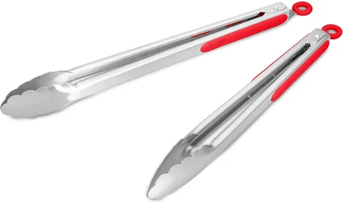 Miniatura 29 de Pinzas de cocina de acero inoxidable 304, juego de 2 pinzas resistentes de 9 y 12 pulgadas para asar a la parrilla, con bloqueo cepillado y agarre
