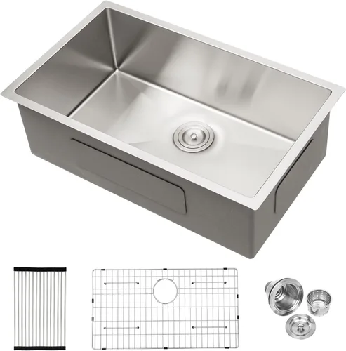 Miniatura 9 de Fregadero de cocina empotrado 30 - Fregadero empotrado de 30"x19" de acero inoxidable calibre 16 de un solo tazón debajo de la encimera
