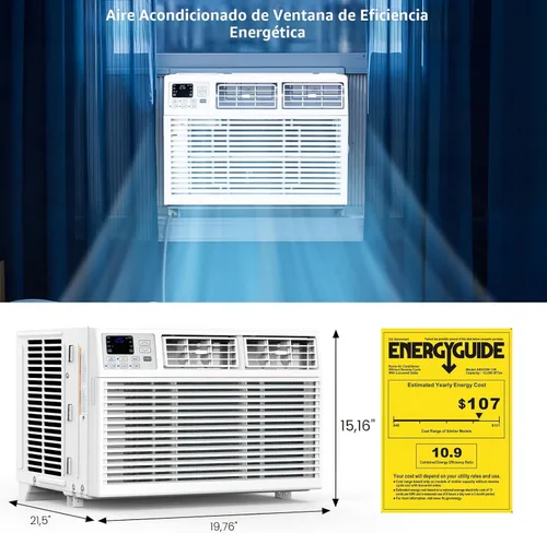 Miniatura 7 de Electactic Aire acondicionado de ventana de 6,000 BTU, unidad de CA tipo ventana con refrigeración, modo seco, 4 velocidades de ventilador