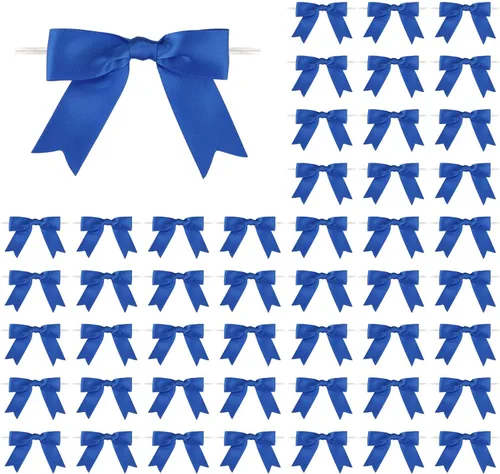 Miniatura 23 de Meseey 50 Piezas Lazos de Cinta de Satén con Alambre de 3 Pulgadas Azul Turquesa Preatados Premade Lazos de Manualidades para Bolsas de Golosinas
