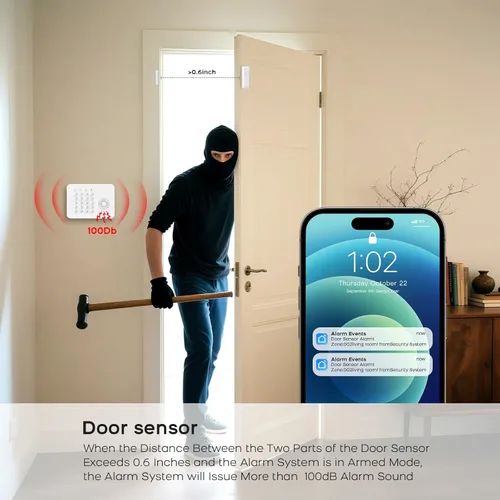 Miniatura 6 de PGST Sistema de seguridad para el hogar, sistema de alarma inalámbrico para el hogar con sensores de movimiento de puerta, teclado inteligente