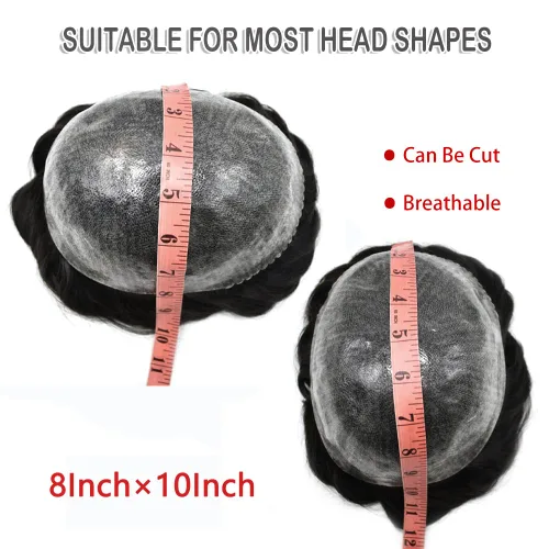Miniatura 5 de Toupee - Sistema de pelo de poliuretano para hombre, repuesto completo de pelo de polietileno para hombres (8 x 10 pulgadas, 1 negro azabache)