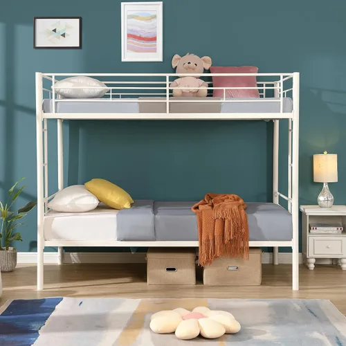 Miniatura 8 de Yehha Litera individual sobre individual para jóvenes y niños, litera de metal industrial con 2 escaleras y barandilla de longitud completa