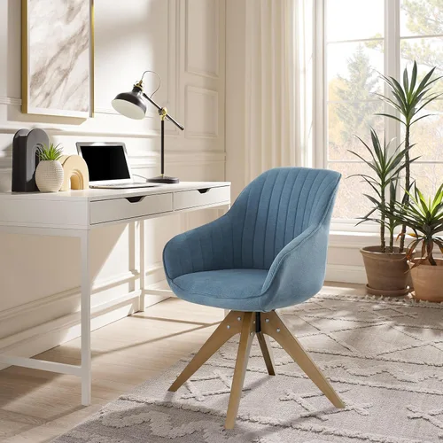 Zouron Silla giratoria moderna de mediados de siglo, silla de tocador con patas de madera, silla tapizada sin ruedas, silla auxiliar decorativa para