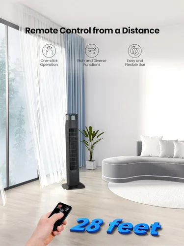 Miniatura 3 de Uthfy Ventilador de torre con control remoto, ventilador portátil oscilante de 120°, 3 velocidades y 3 modos, temporizador de 7.5 horas