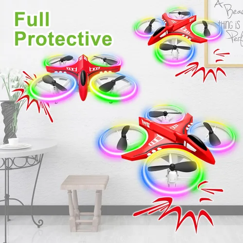 Miniatura 3 de Dwi Dowellin Mini Dron de 4.9 Pulgadas para Niños a Prueba de Choques Luces LED Despegue y Aterrizaje con Una Tecla Volteretas RC Control Remoto Rojo