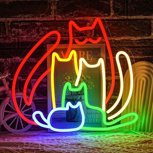 Miniatura 12 de Letrero de neón de gato para decoración de pared, arte de pared de luz de neón de gato genial con interruptor regulable, letrero luminoso LED Cool